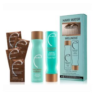 Malibu C Hard Water Wellness Kit,  Shampoo 9 oz, Conditioner 9 oz, 4 Wellness Pk